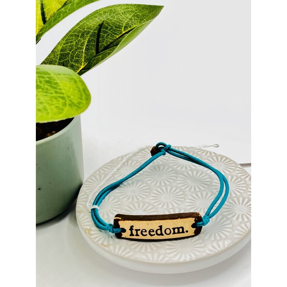Ceramic Cuff FREEDOM Statement Bracelet with Adjustable Turquoise Toggle NWT
